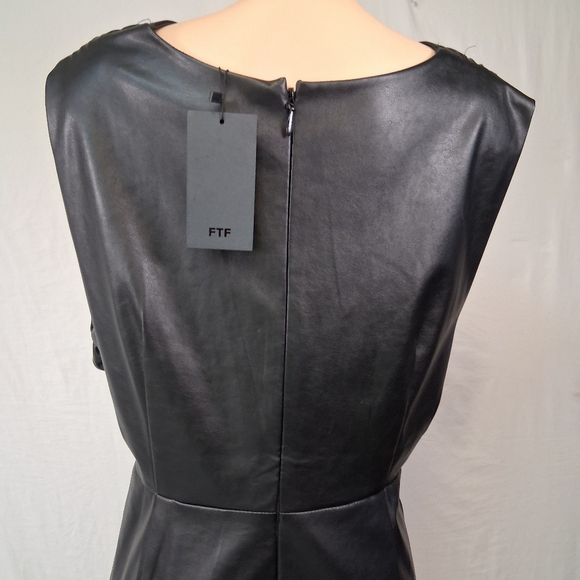 FTF Strapless Black Faux Leather Knot-Front Evening Dress Midi - Picture 7 of 16